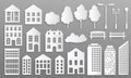 Paper cut buildings. House mansions silhouettes, white origami city cottage, town houses with park elements. Vector Royalty Free Stock Photo