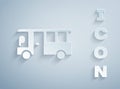 Paper cut Bus icon isolated on grey background. Transportation concept. Bus tour transport sign. Tourism or public Royalty Free Stock Photo