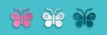 Paper cut Butterfly icon isolated on blue background. Paper art style. Vector Royalty Free Stock Photo