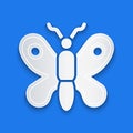 Paper cut Butterfly icon isolated on blue background. Paper art style. Vector Royalty Free Stock Photo