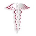 Paper cut Caduceus medical symbol icon isolated on white background. Medicine and health care concept. Emblem for Royalty Free Stock Photo