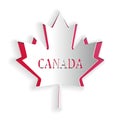 Paper cut Canadian maple leaf with city name Canada icon isolated on white background. Paper art style. Vector Royalty Free Stock Photo