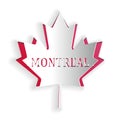 Paper cut Canadian maple leaf with city name Montreal icon isolated on white background. Paper art style. Vector Royalty Free Stock Photo