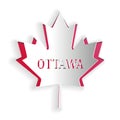 Paper cut Canadian maple leaf with city name Ottawa icon isolated on white background. Paper art style. Vector Royalty Free Stock Photo