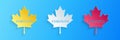 Paper cut Canadian maple leaf with city name Toronto icon isolated on blue background. Paper art style. Vector Royalty Free Stock Photo