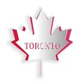 Paper cut Canadian maple leaf with city name Toronto icon isolated on white background. Paper art style. Vector Royalty Free Stock Photo