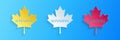 Paper cut Canadian maple leaf with city name Winnipeg icon isolated on blue background. Paper art style. Vector Royalty Free Stock Photo