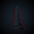 Paper cut Canadian spruce icon isolated on black background. Forest spruce. Paper art style. Vector