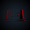 Paper cut Capilano Suspension Bridge in Vancouver, Canada icon isolated on black background. Paper art style. Vector