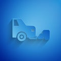 Paper cut Car exhaust icon isolated on blue background. Paper art style. Vector Royalty Free Stock Photo