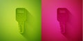 Paper cut Car key with remote icon isolated on green and pink background. Car key and alarm system. Paper art style Royalty Free Stock Photo