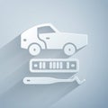 Paper cut Car theft icon isolated on grey background. Paper art style. Vector Royalty Free Stock Photo