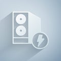 Paper cut Case of computer icon isolated on grey background. Computer server. Workstation. Paper art style. Vector Royalty Free Stock Photo