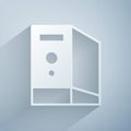 Paper cut Case of computer icon isolated on grey background. Computer server. Workstation. Paper art style. Vector Royalty Free Stock Photo