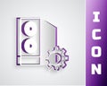 Paper cut Case of computer setting icon isolated on grey background. Computer server. Workstation. Adjusting, service Royalty Free Stock Photo