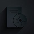 Paper cut CD or DVD disk icon isolated on black background. Compact disc sign. Paper art style. Vector Royalty Free Stock Photo