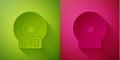 Paper cut CD or DVD disk icon isolated on green and pink background. Compact disc sign. Paper art style. Vector Royalty Free Stock Photo