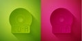 Paper cut CD or DVD disk icon isolated on green and pink background. Compact disc sign. Paper art style. Vector Royalty Free Stock Photo
