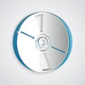Paper cut CD or DVD disk icon isolated on grey background. Compact disc sign. Paper art style. Vector Royalty Free Stock Photo