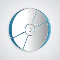 Paper cut CD or DVD disk icon isolated on grey background. Compact disc sign. Paper art style. Vector Royalty Free Stock Photo