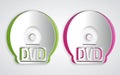 Paper cut CD or DVD disk icon isolated on grey background. Compact disc sign. Paper art style. Vector Royalty Free Stock Photo