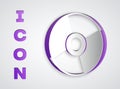 Paper cut CD or DVD disk icon isolated on grey background. Compact disc sign. Paper art style. Vector Illustration Royalty Free Stock Photo