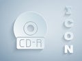 Paper cut CD or DVD disk icon isolated on grey background. Compact disc sign. Paper art style. Vector Illustration Royalty Free Stock Photo
