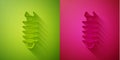 Paper cut Centipede insect icon isolated on green and pink background. Paper art style. Vector Royalty Free Stock Photo