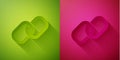 Paper cut Chain link icon isolated on green and pink background. Link single. Hyperlink chain symbol. Paper art style Royalty Free Stock Photo
