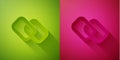 Paper cut Chain link icon isolated on green and pink background. Link single. Hyperlink chain symbol. Paper art style Royalty Free Stock Photo