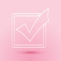 Paper cut Check mark in a box line icon isolated on pink background. Tick symbol. Check list button sign. Paper art Royalty Free Stock Photo