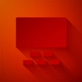 Paper cut Cinema auditorium with screen and seats icon isolated on red background. Paper art style. Vector Royalty Free Stock Photo