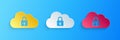 Paper cut Cloud computing lock icon isolated on blue background. Security, safety, protection concept. Paper art style Royalty Free Stock Photo