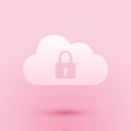 Paper cut Cloud computing lock icon isolated on pink background. Security, safety, protection concept. Paper art style Royalty Free Stock Photo