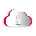 Paper cut Cloud computing lock icon isolated on white background. Security, safety, protection concept. Paper art style Royalty Free Stock Photo