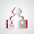Paper cut Cloud technology data transfer and storage icon isolated on grey background. Paper art style. Vector Royalty Free Stock Photo