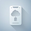 Paper cut Cloud technology data transfer and storage icon isolated on grey background. Paper art style. Vector Royalty Free Stock Photo