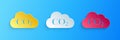 Paper cut CO2 emissions in cloud icon isolated on blue background. Carbon dioxide formula symbol, smog pollution concept Royalty Free Stock Photo