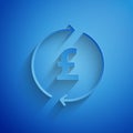 Paper cut Coin money with pound sterling symbol icon isolated on blue background. Banking currency sign. Cash symbol Royalty Free Stock Photo