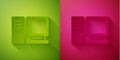 Paper cut Computer monitor icon isolated on green and pink background. PC component sign. Paper art style. Vector Royalty Free Stock Photo