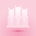 Paper cut Court`s room with table icon isolated on pink background. Chairs icon. Paper art style. Vector Royalty Free Stock Photo