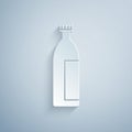 Paper cut Cream or lotion cosmetic tube icon isolated on grey background. Body care products for men. Paper art style