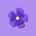 Paper cut cute pansy flower in paper art style on violet background. Origami style stock illustration trendy paper carved flat Royalty Free Stock Photo
