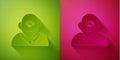 Paper cut Cyclops icon isolated on green and pink background. Paper art style. Vector