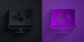 Paper cut 3D printer software icon isolated on black on purple background. 3d printing. Paper art style. Vector