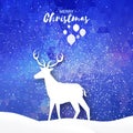 Paper cut deer in snowy landscape. Merry Christmas Greeting card. Origami winter season. Happy New Year. Garland. Paper Royalty Free Stock Photo