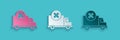 Paper cut Delivery cargo truck vehicle icon isolated on blue background. Paper art style. Vector. Illustration Royalty Free Stock Photo