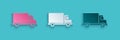 Paper cut Delivery cargo truck vehicle icon isolated on blue background. Paper art style. Vector Illustration Royalty Free Stock Photo