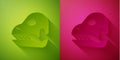 Paper cut Dinosaur skull icon isolated on green and pink background. Paper art style. Vector