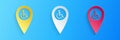 Paper cut Disabled Handicap in map pointer icon isolated on blue background. Invalid symbol. Wheelchair handicap sign Royalty Free Stock Photo